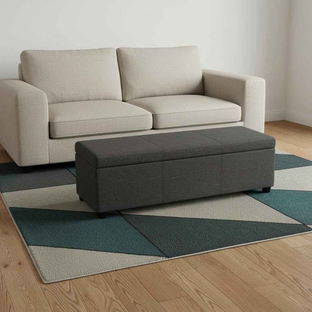 54" Dark Brown and Slate Gray Upholstery Storage Ottoman