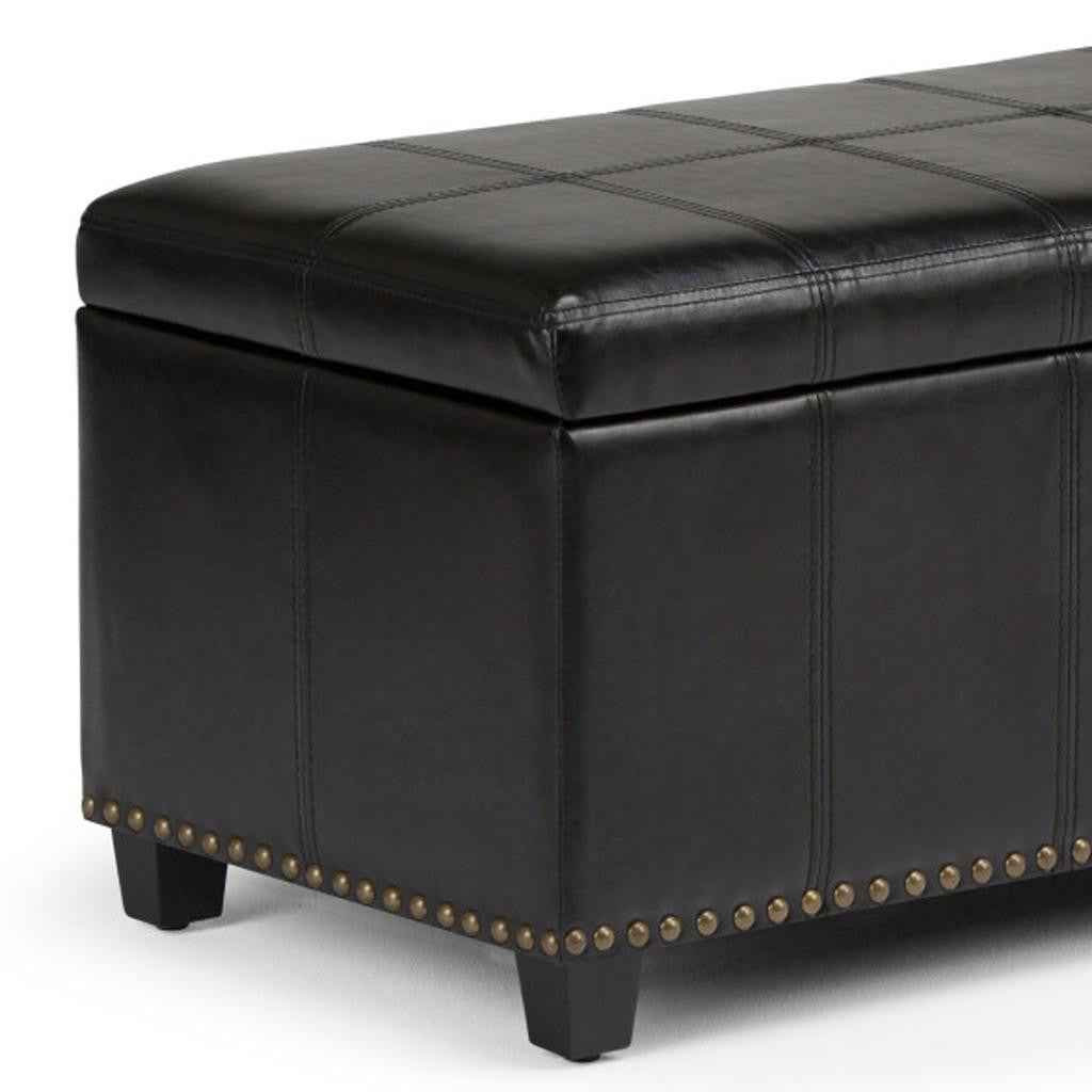 33" Espresso and Black Upholstery Storage Ottoman