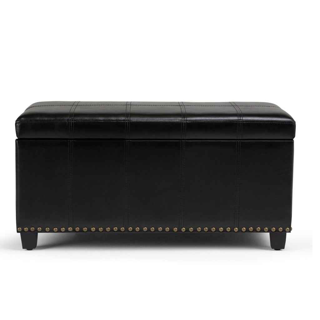 33" Espresso and Black Upholstery Storage Ottoman