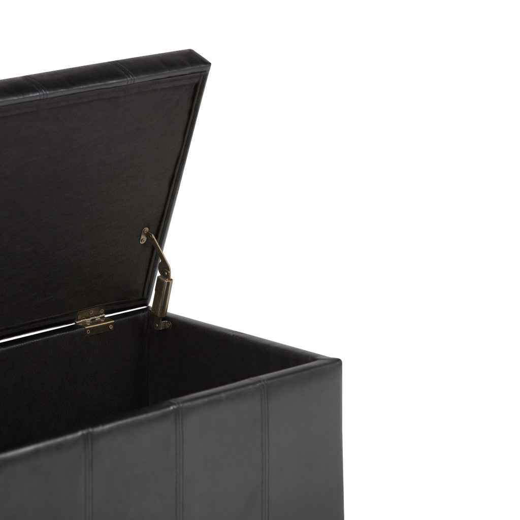 33" Espresso and Black Upholstery Storage Ottoman