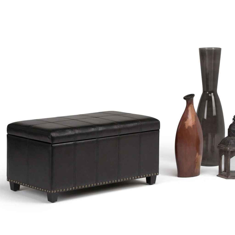 33" Espresso and Black Upholstery Storage Ottoman