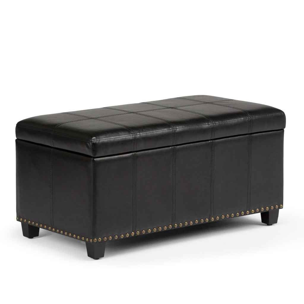 33" Espresso and Black Upholstery Storage Ottoman