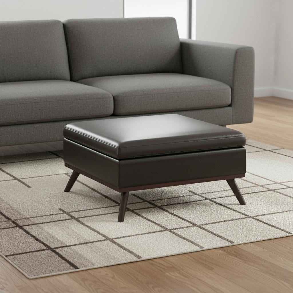 36" Brown Leather Cocktail Ottoman With Storage