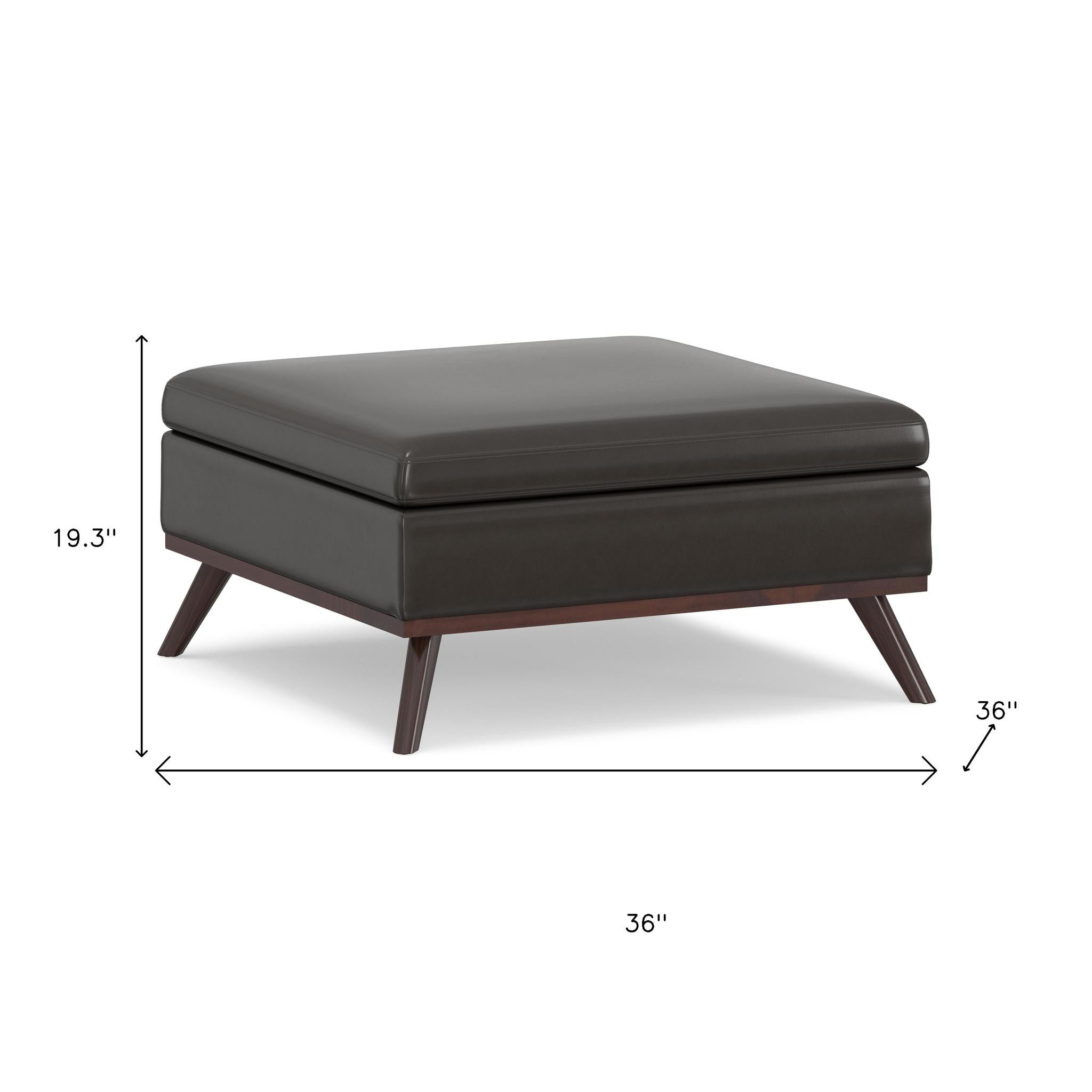 36" Brown Leather Cocktail Ottoman With Storage - GreatEagleInc