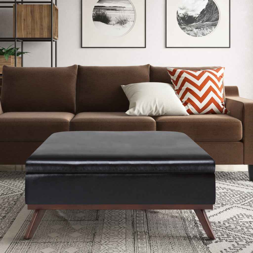 36" Brown Leather Cocktail Ottoman With Storage