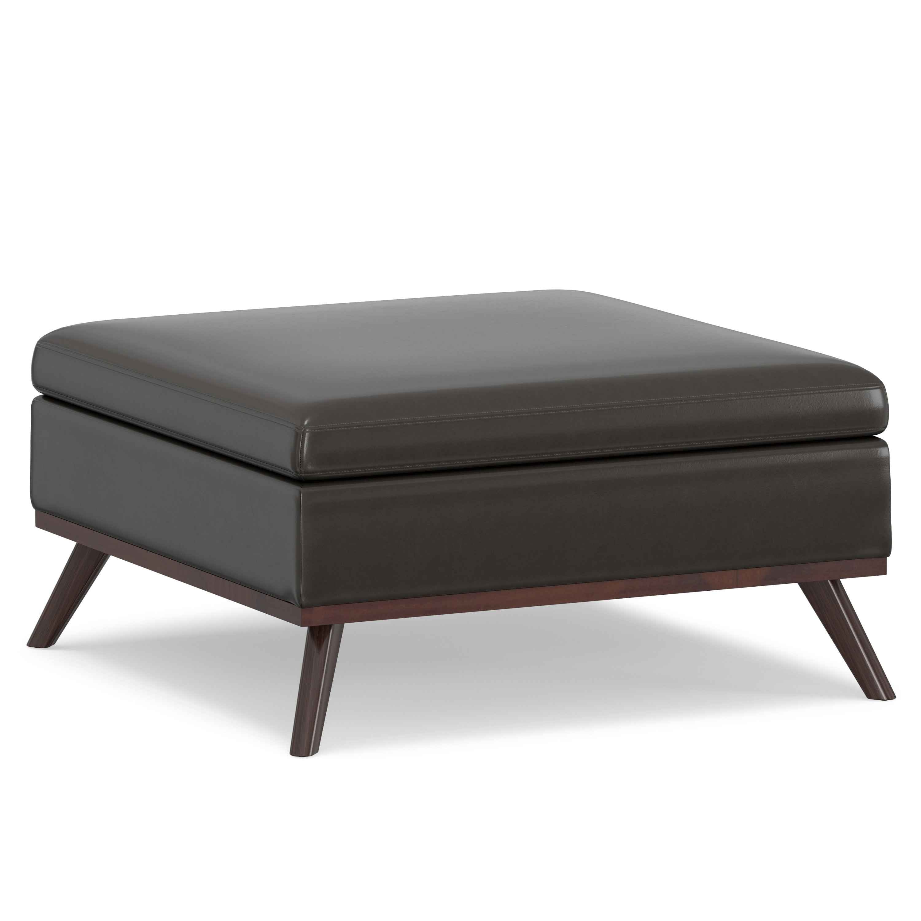 36" Brown Leather Cocktail Ottoman With Storage
