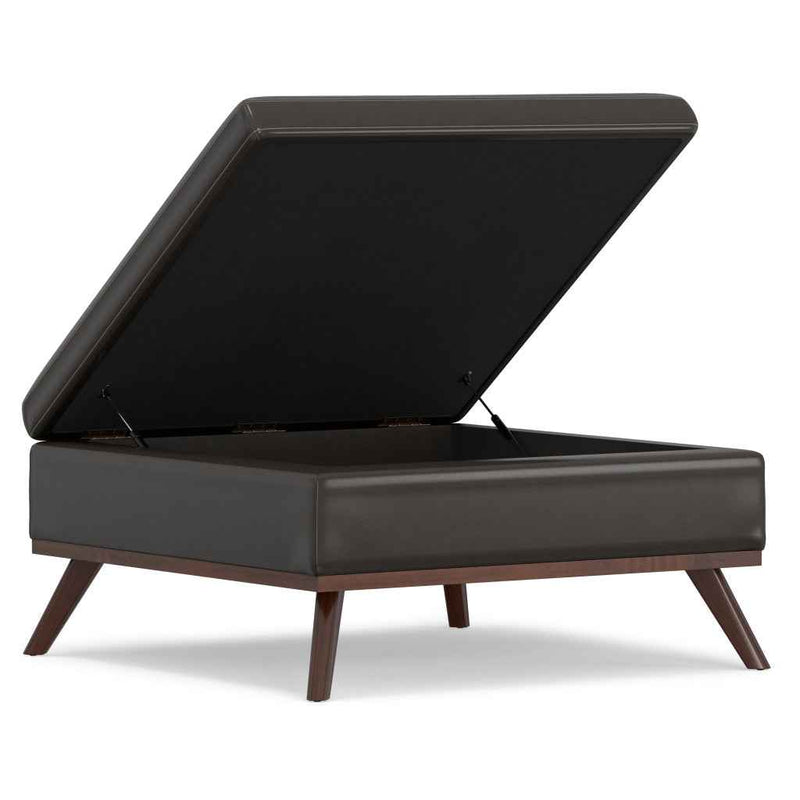 36" Brown Leather Cocktail Ottoman With Storage