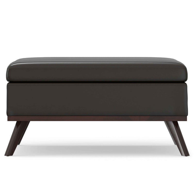 36" Brown Leather Cocktail Ottoman With Storage