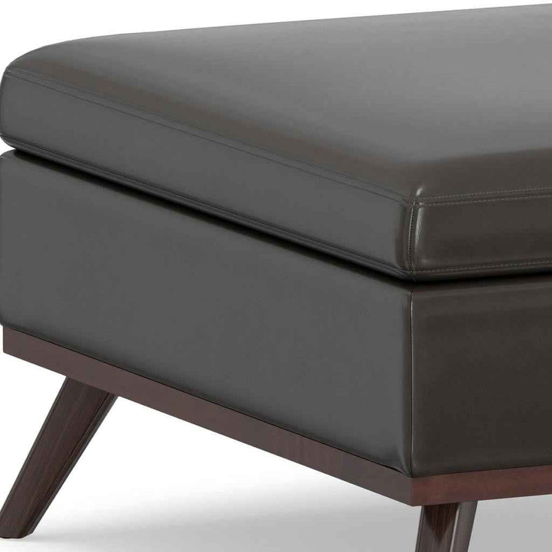 36" Brown Leather Cocktail Ottoman With Storage