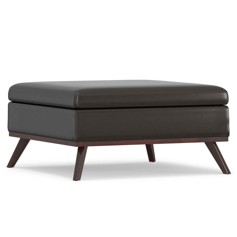 36" Brown Leather Cocktail Ottoman With Storage