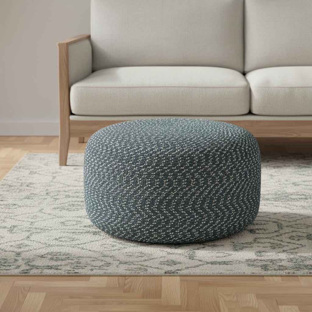 20" Blue Cotton Round Pouf Ottoman