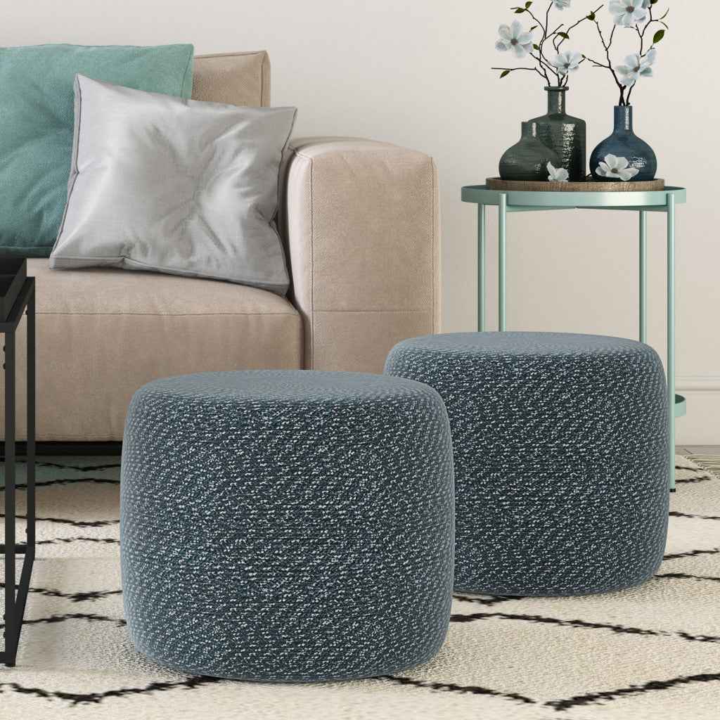 20" Blue Cotton Round Pouf Ottoman