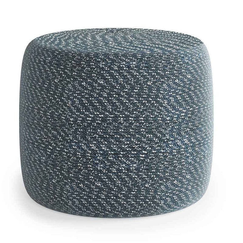 20" Blue Cotton Round Pouf Ottoman