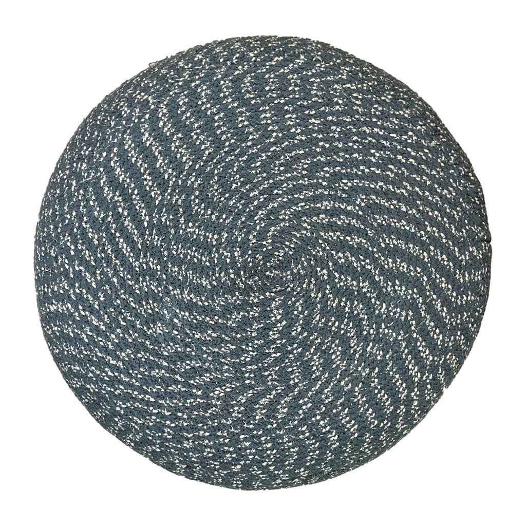 20" Blue Cotton Round Pouf Ottoman