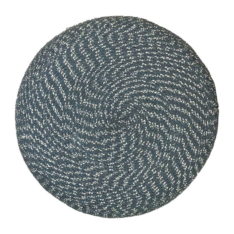 20" Blue Cotton Round Pouf Ottoman