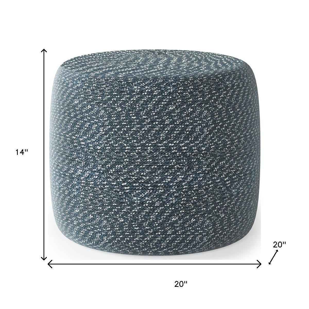 20" Blue Cotton Round Pouf Ottoman