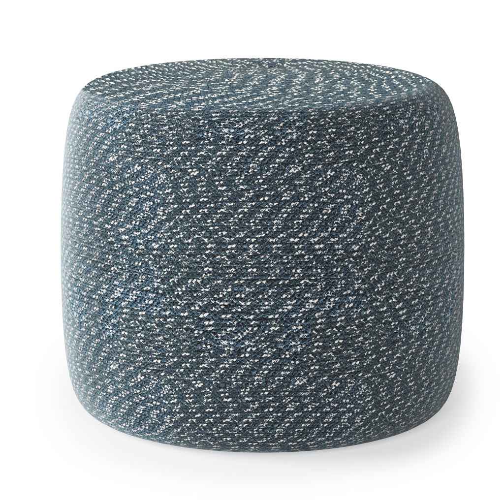 20" Blue Cotton Round Pouf Ottoman