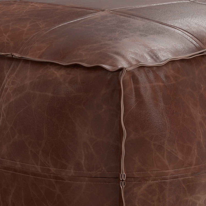 26" Brown Leather Pouf Ottoman