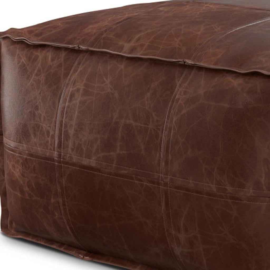 26" Brown Leather Pouf Ottoman