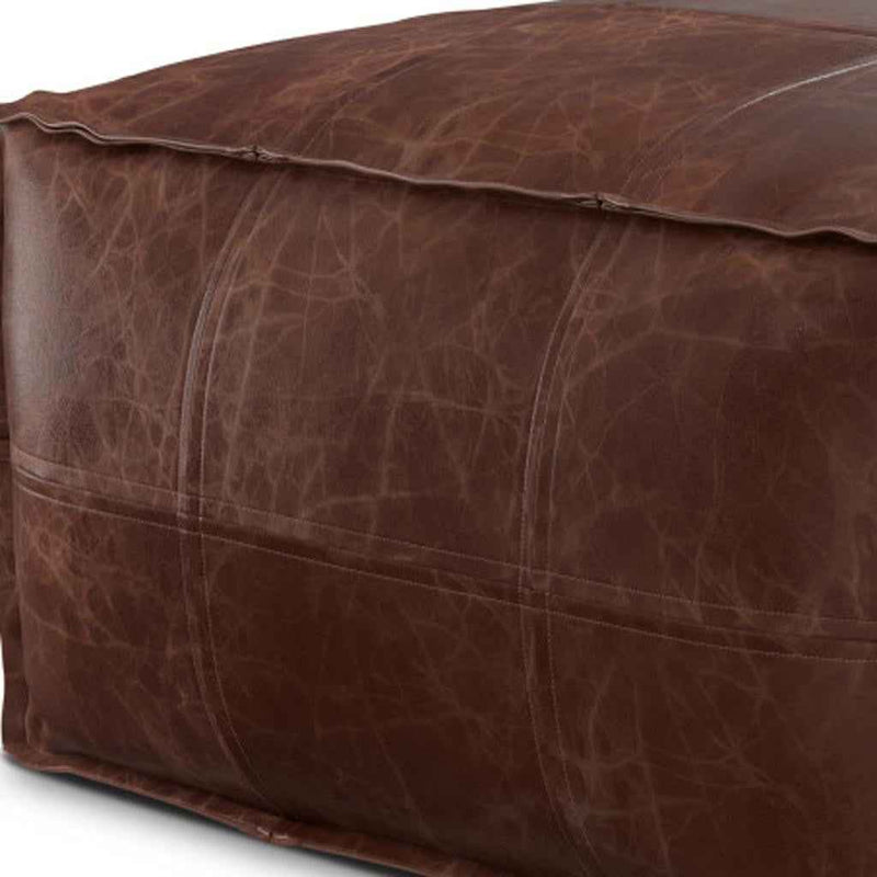 26" Brown Leather Pouf Ottoman