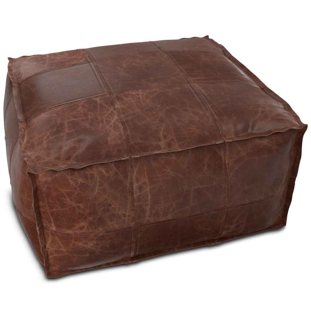 26" Brown Leather Pouf Ottoman