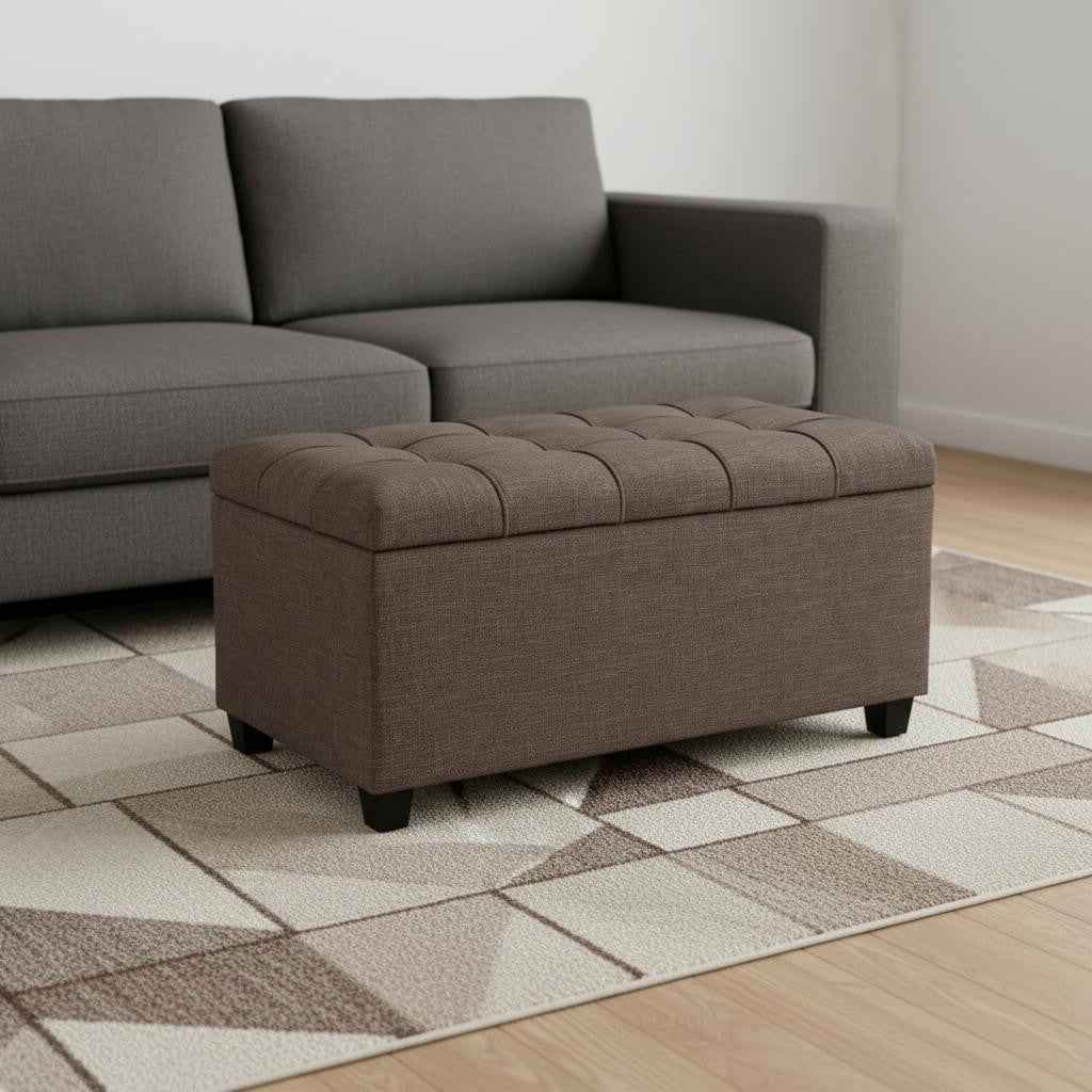 33" Espresso and Fawn Upholstery Storage Ottoman