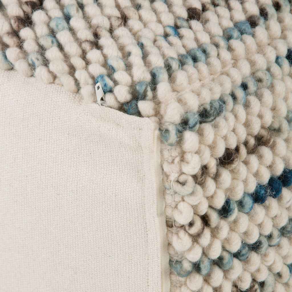 18" Blue Wool Cube Pouf Ottoman