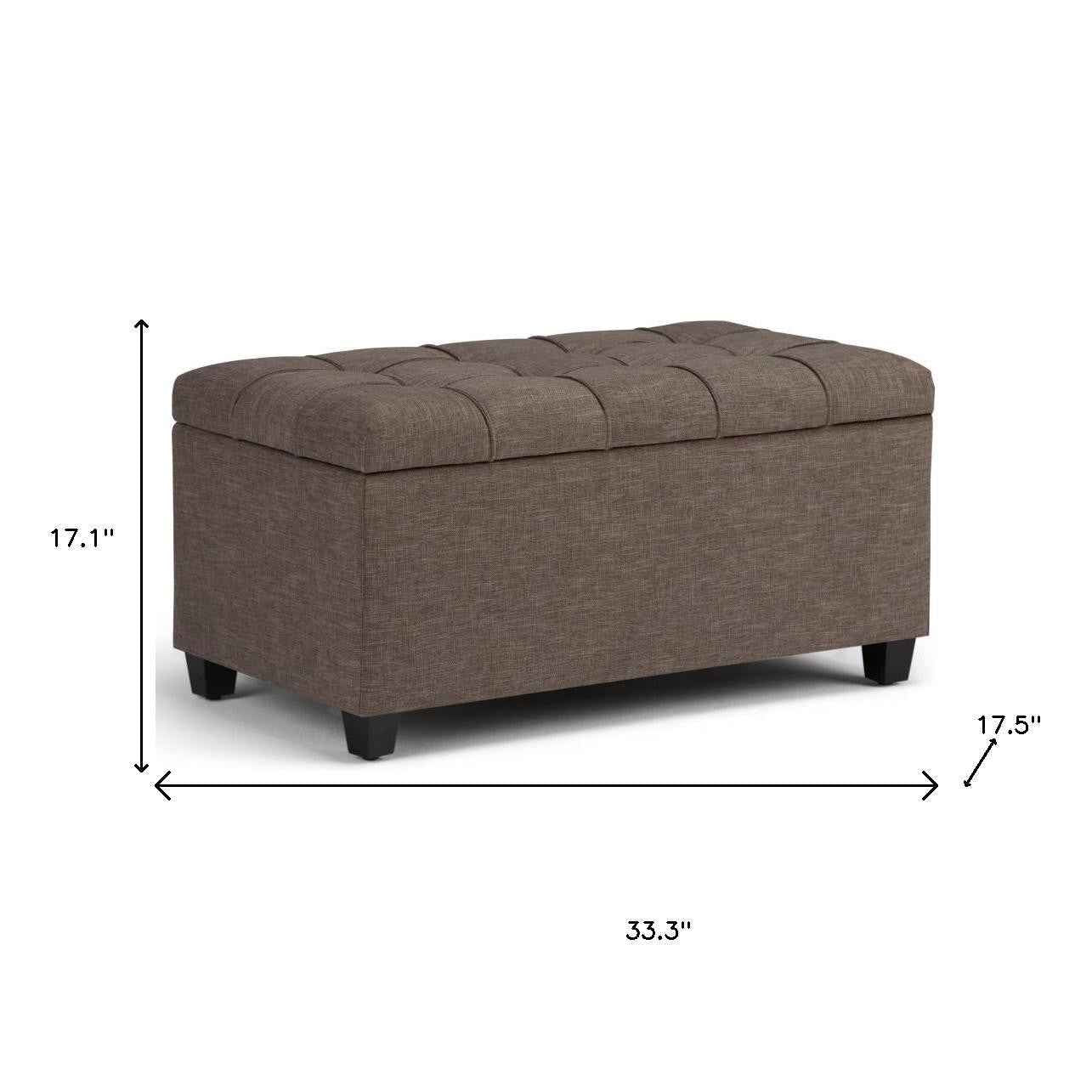 33" Espresso and Fawn Upholstery Storage Ottoman