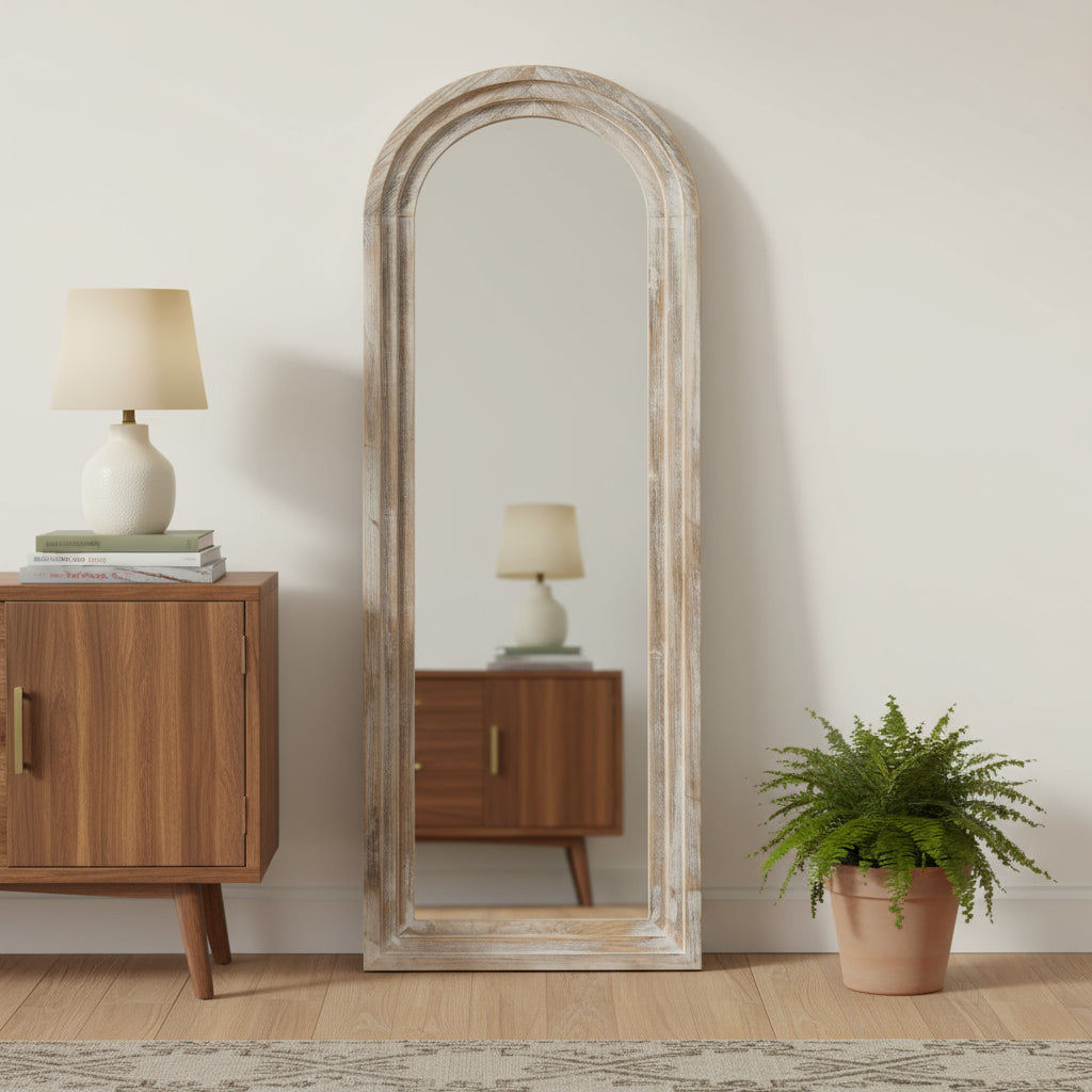 71" White Solid Wood Arch Freestanding Framed Full Length Mirror - Bed & Bath