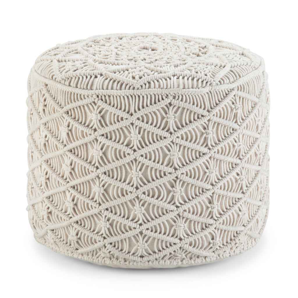 18" Off White Cotton Round Pouf Ottoman