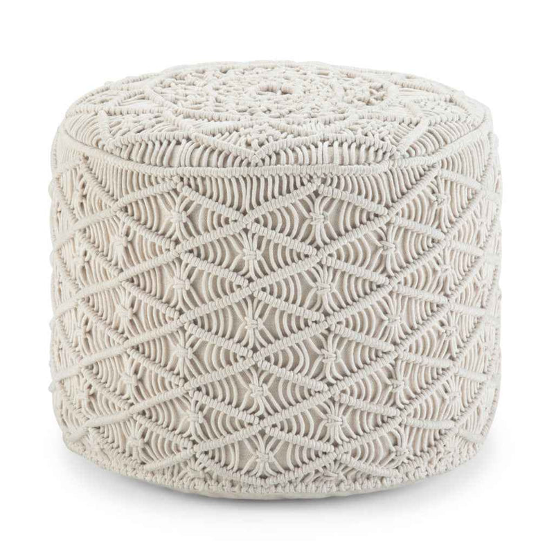 18" Off White Cotton Round Pouf Ottoman