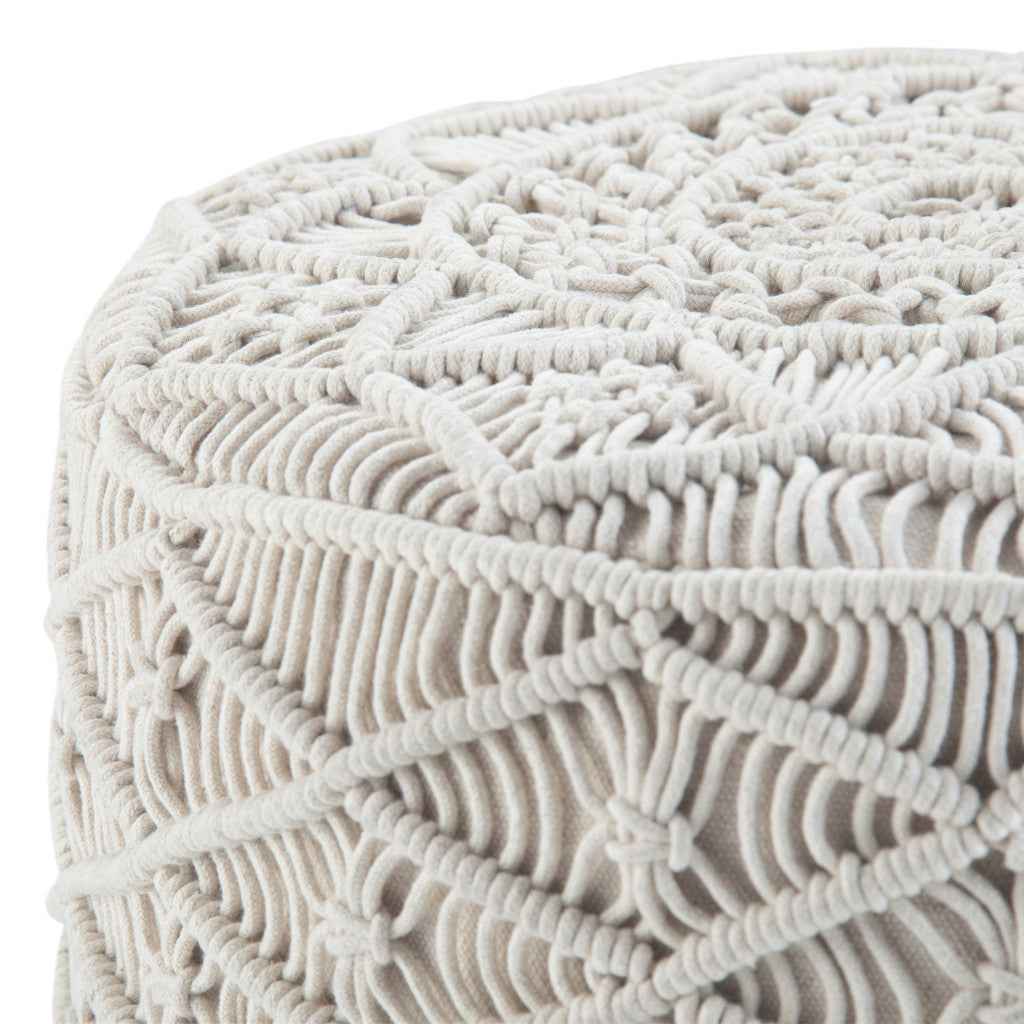 18" Off White Cotton Round Pouf Ottoman