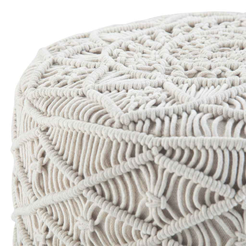 18" Off White Cotton Round Pouf Ottoman