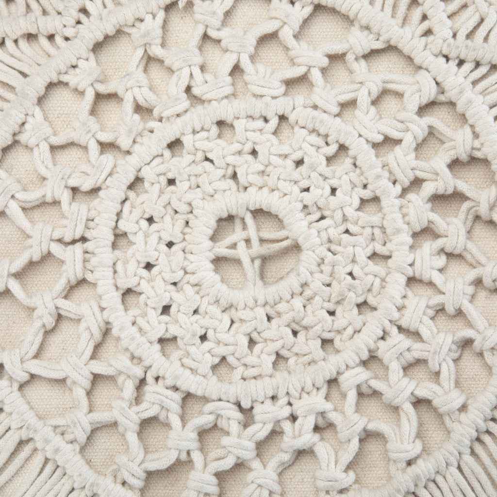 18" Off White Cotton Round Pouf Ottoman