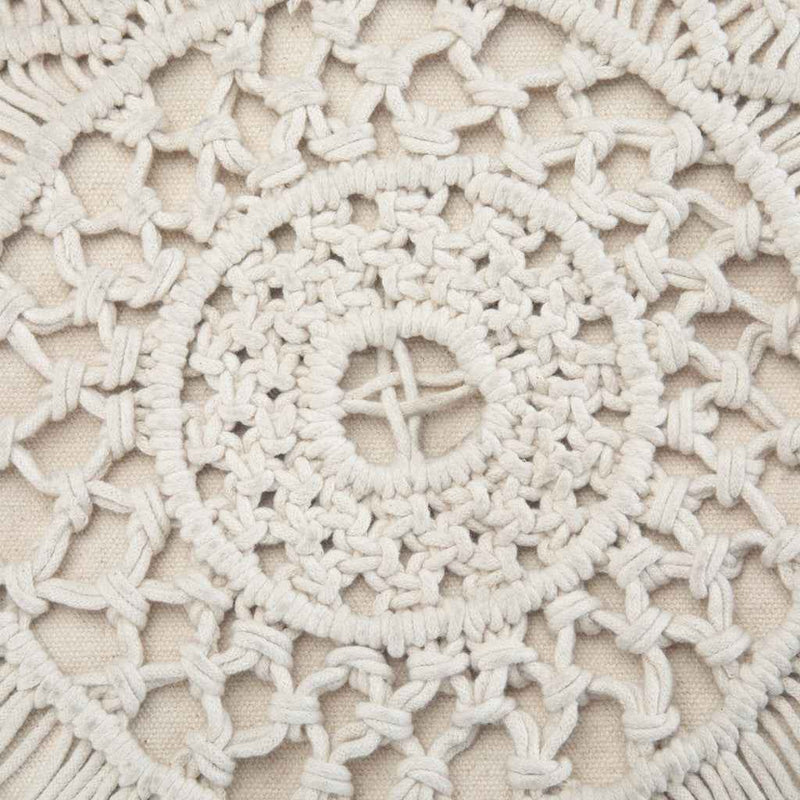 18" Off White Cotton Round Pouf Ottoman