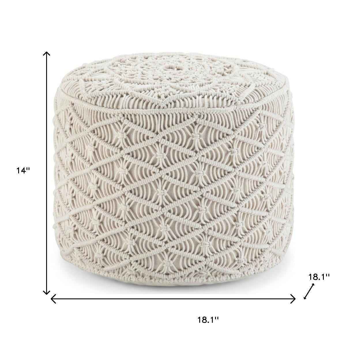 18" Off White Cotton Round Pouf Ottoman