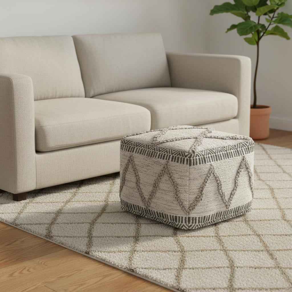 18" Gray Wool Pouf Ottoman