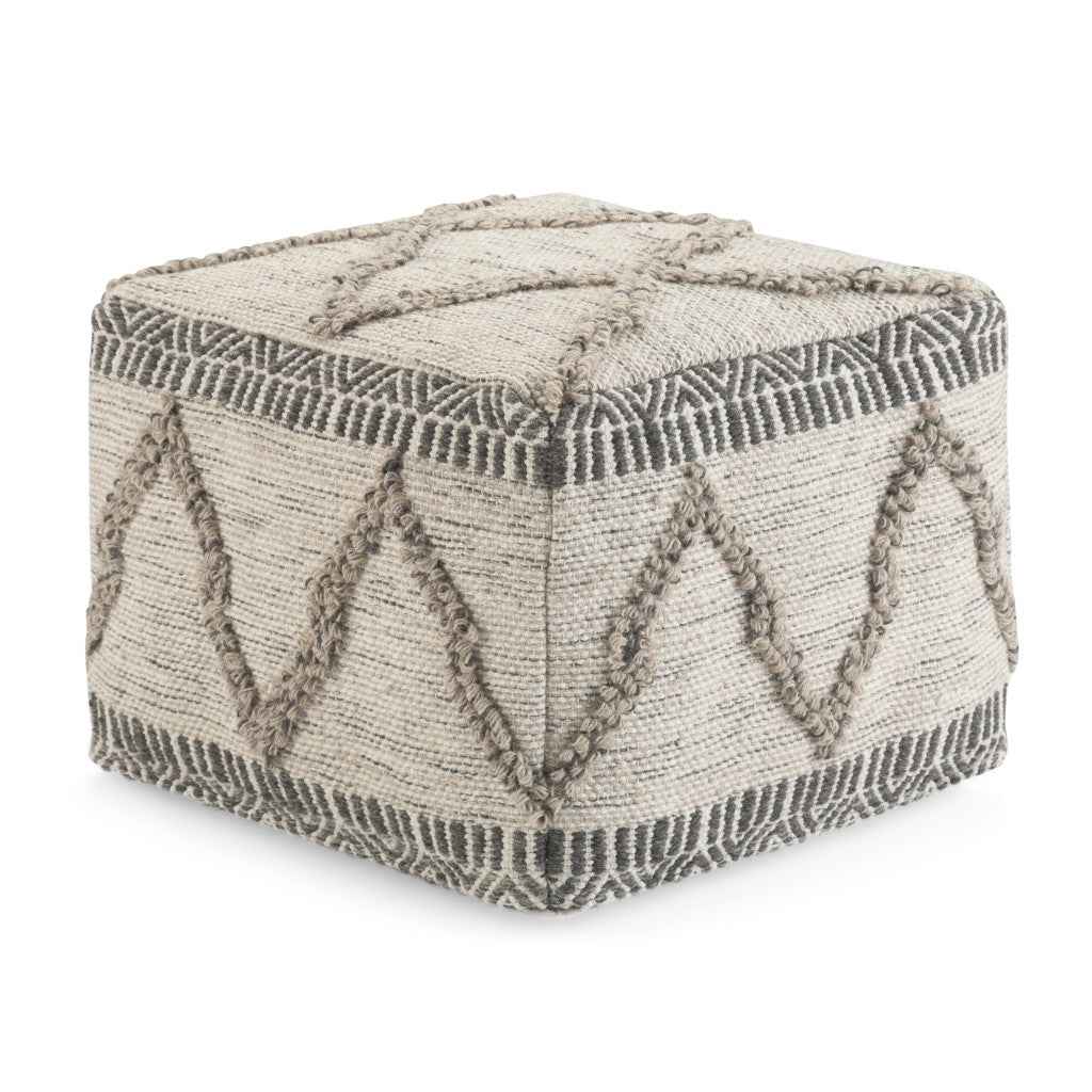 18" Gray Wool Pouf Ottoman