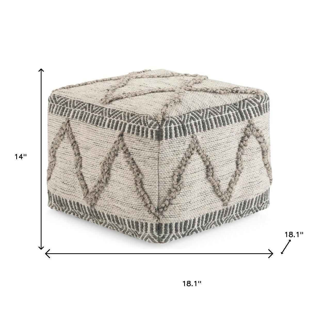 18" Gray Wool Pouf Ottoman