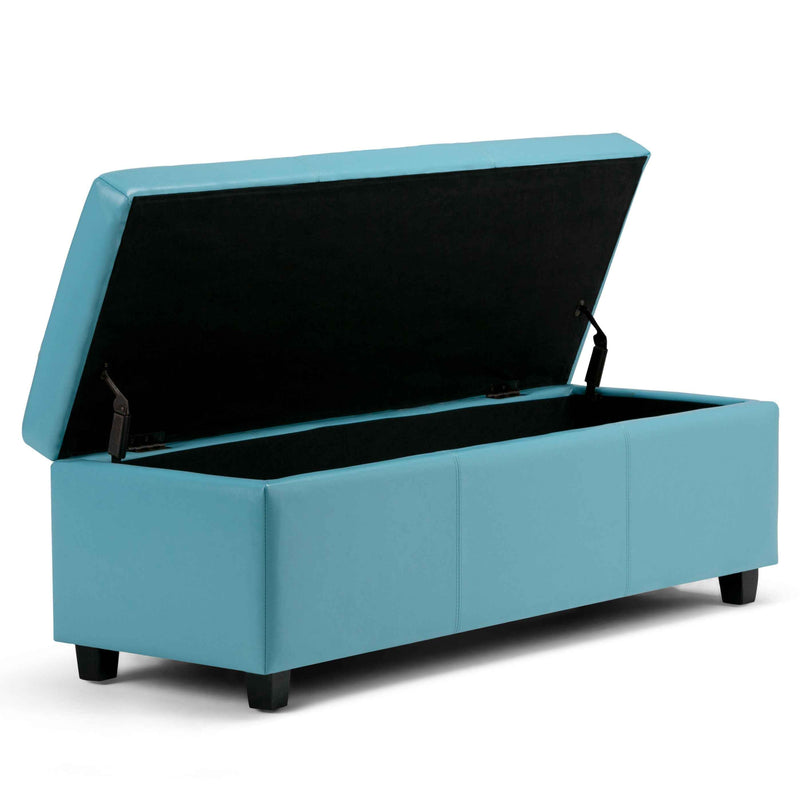 48" Dark Brown and Blue Upholstery Storage Ottoman