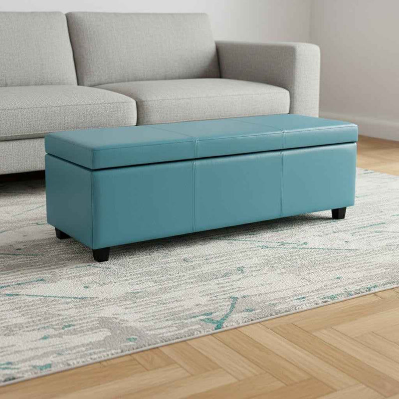 48" Dark Brown and Blue Upholstery Storage Ottoman