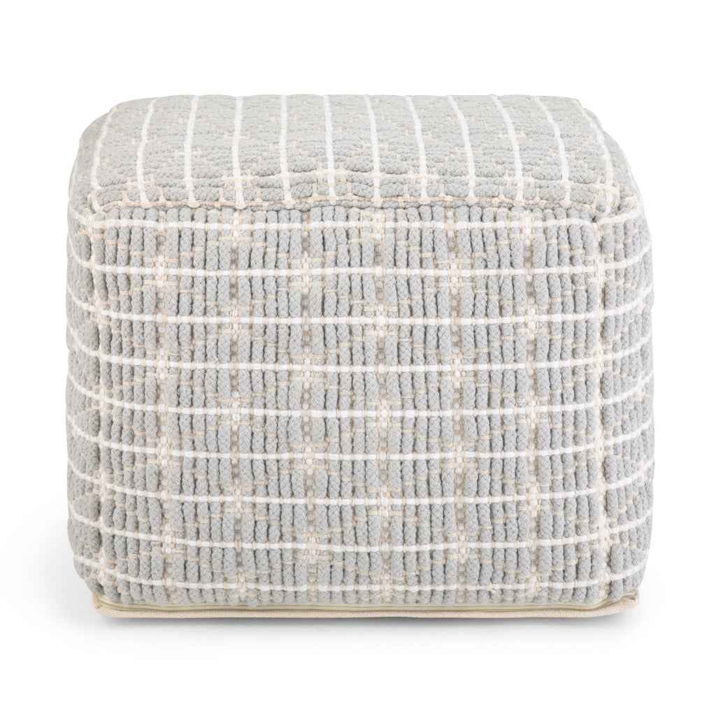 18" Blue Cotton Pouf Ottoman