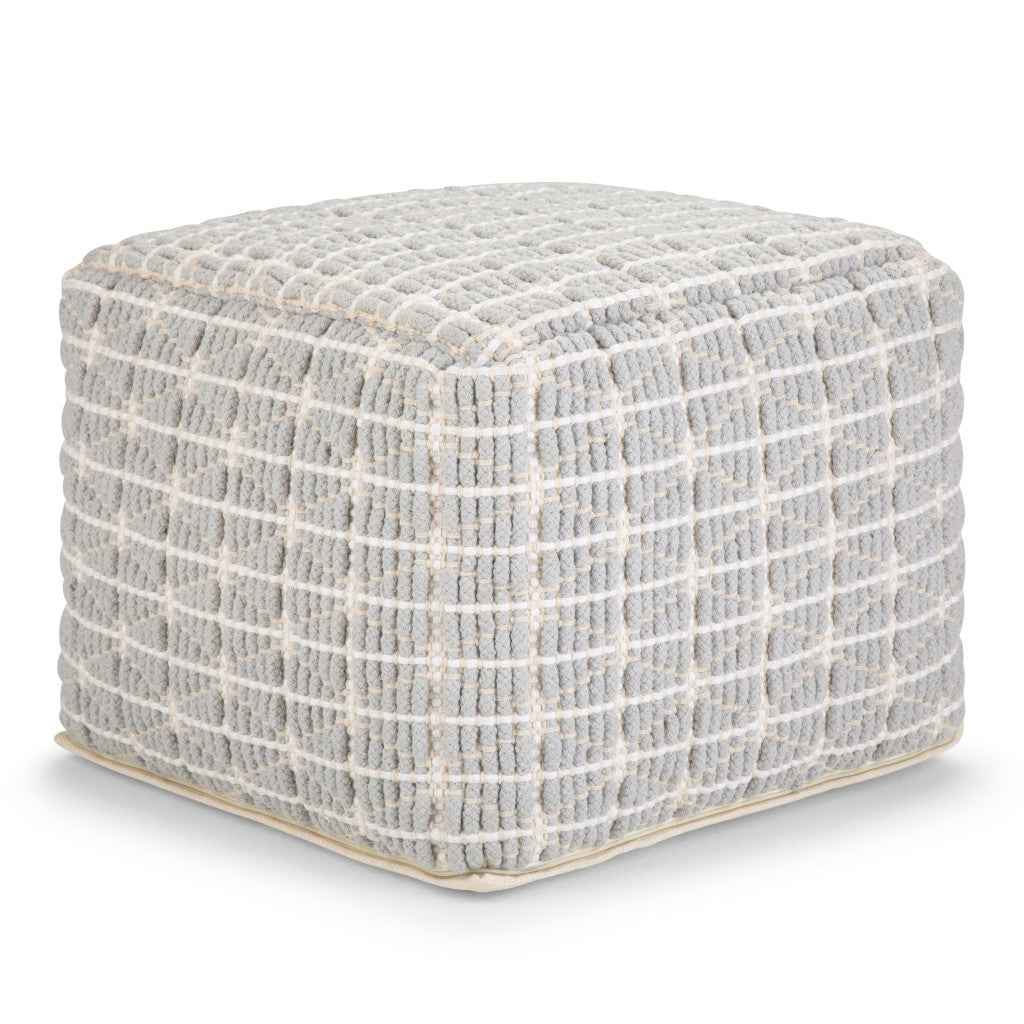 18" Blue Cotton Pouf Ottoman