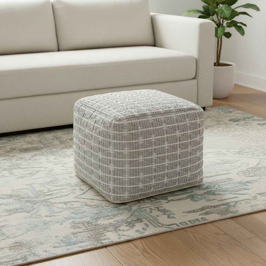 18" Blue Cotton Pouf Ottoman