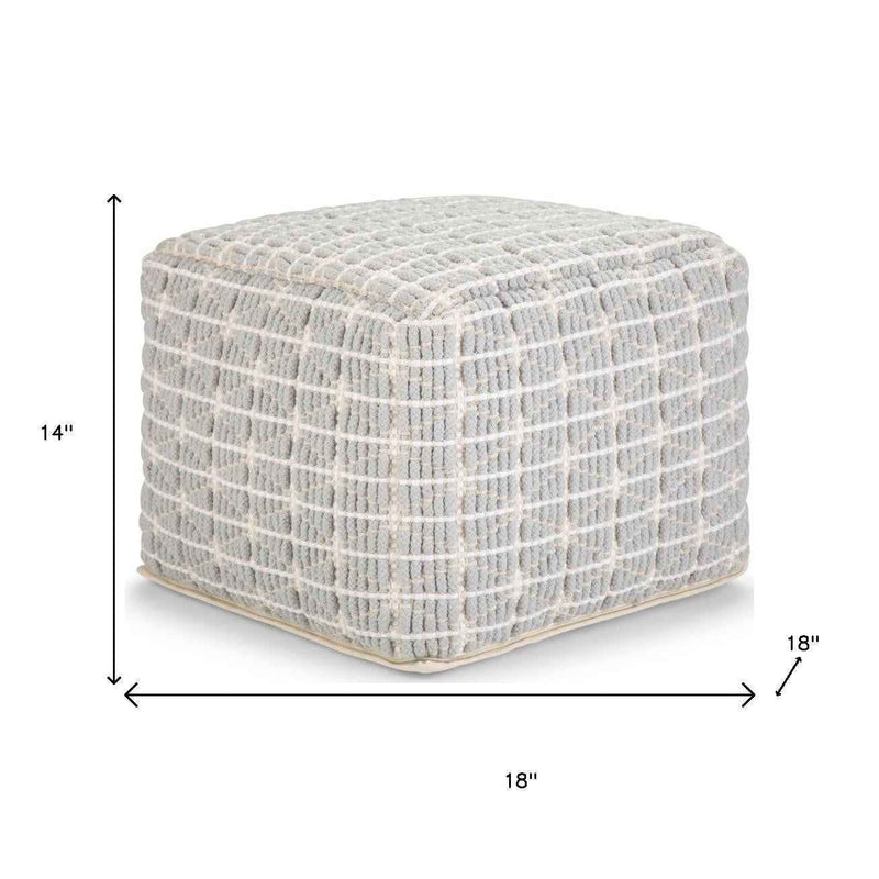 18" Blue Cotton Pouf Ottoman