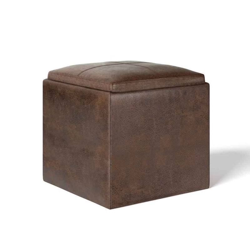17" Brown Upholstery Storage Ottoman