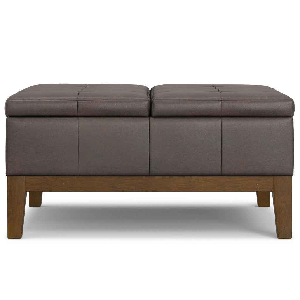 36" Walnut and Brown Upholstery Storage Ottoman
