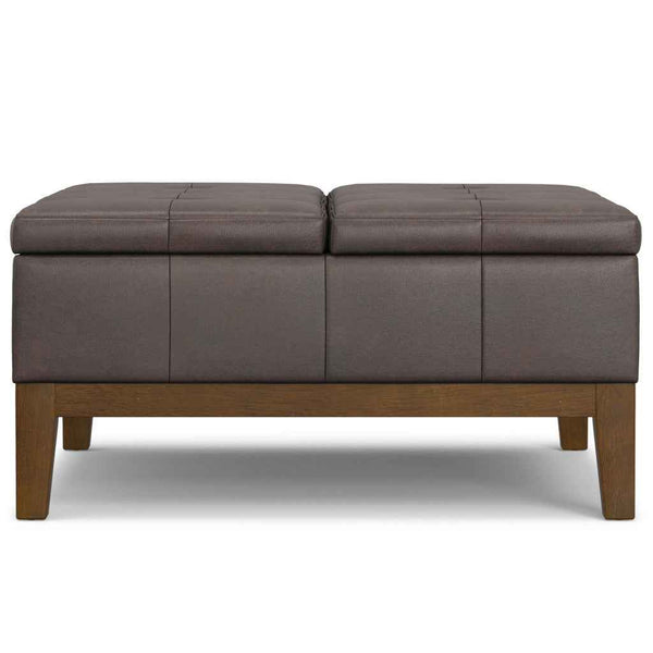 36" Walnut and Brown Upholstery Storage Ottoman