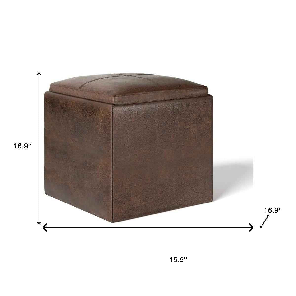 17" Brown Upholstery Storage Ottoman