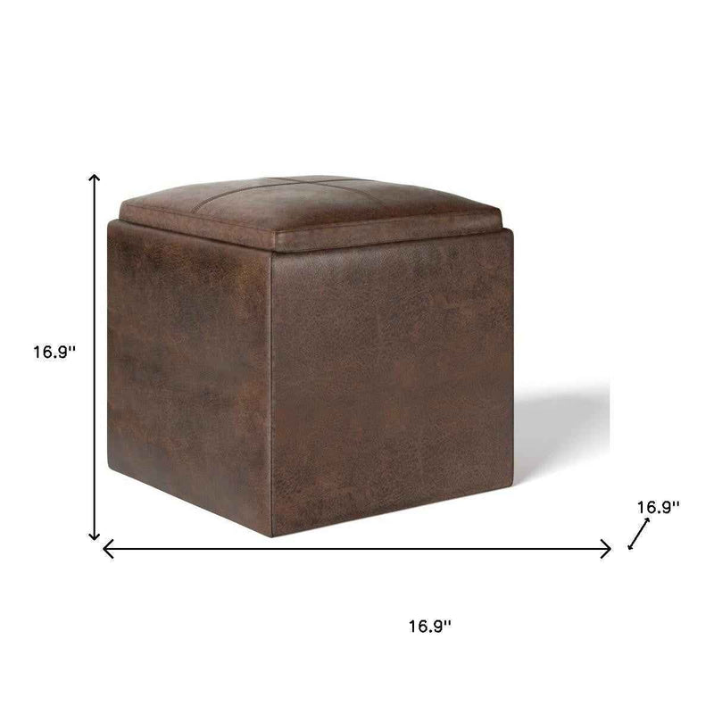 17" Brown Upholstery Storage Ottoman